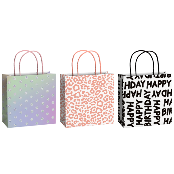 Geschenktaschen-Set „Forby“ | 20×20×8 cm, 200 g/m², neonpink/mehrfarbig