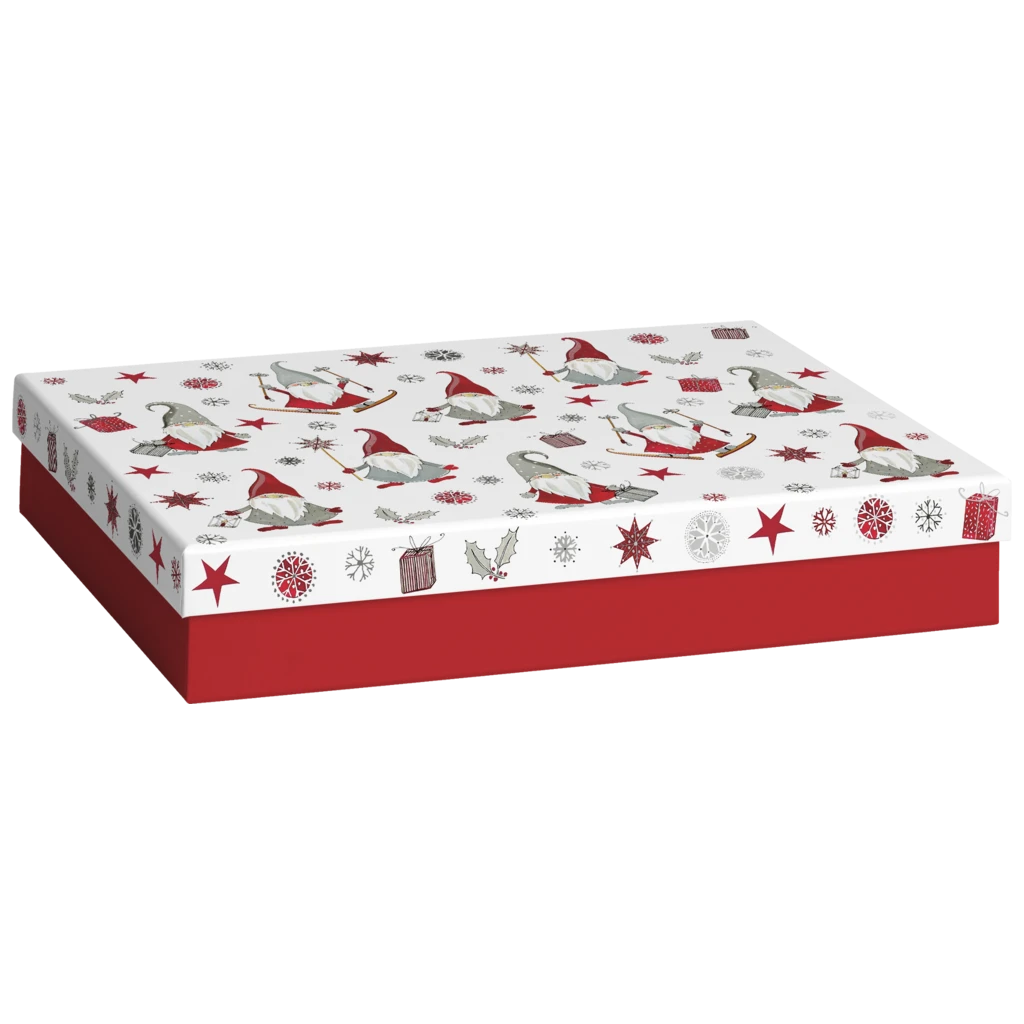 Geschenkbox „Nisse“ | 24×6×33 cm, weiß/rot