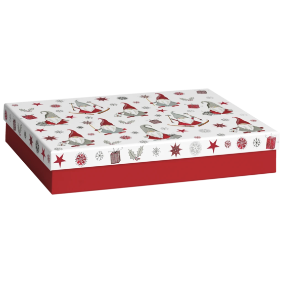 Geschenkbox „Nisse“ | 24×6×33 cm, weiß/rot