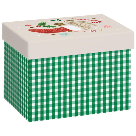 Geschenkbox „Charlize“ | 12×12×16,5 cm, 120 g/m², beige/dunkelgrün