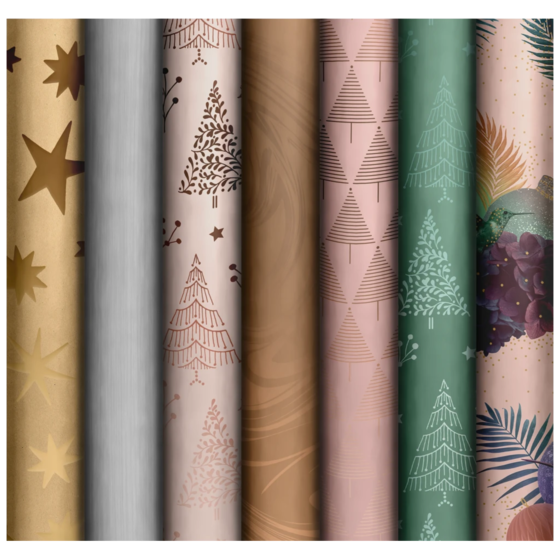 Geschenkpapier „Basic Christmas Elegant“ | 70 cm × 2 m, sortiert