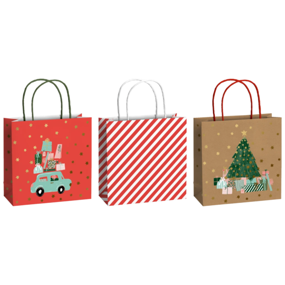 Geschenktasche „Anette“ | 20×20×8 cm, 200 g/m², rot/hellbraun
