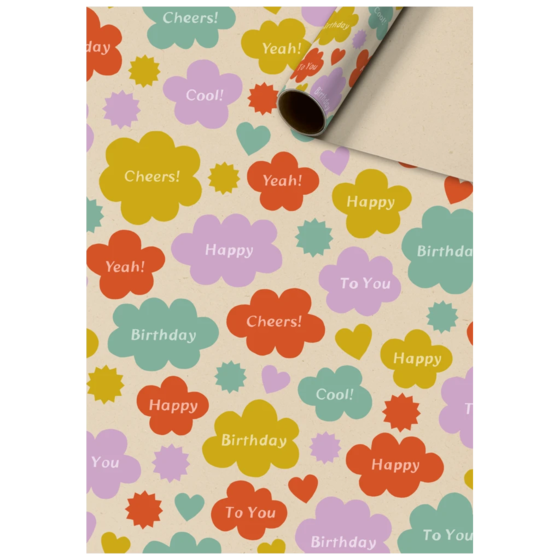 Geschenkpapier „Jorin“ | 70 cm × 2 m, 70 g/m², hellbraun/mehrfarbig, pastell