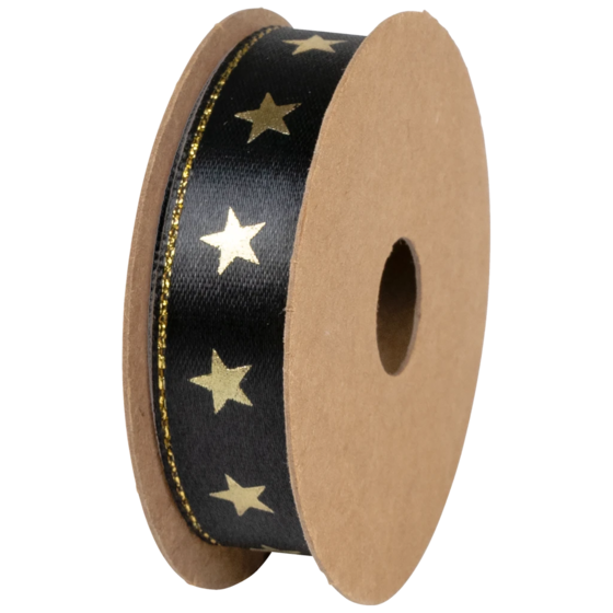 Geschenkband | Satin Polyester, 15 mm × 3 m, schwarz/gold