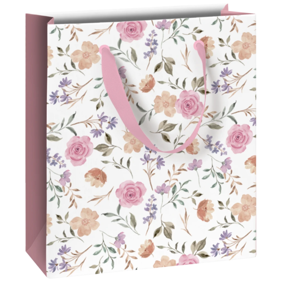 Geschenktasche „Flowers“ | 18×21×8 cm, 180 g/m², weiß
