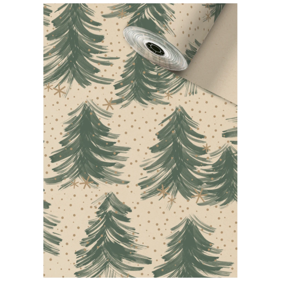 Geschenkpapier Sécaré-Rolle „Inverno“ | 30 cm × 150 m, 70 g/m², grün/hellbraun