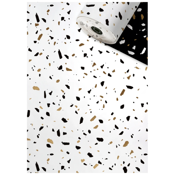 Geschenkpapier Sécaré-Rolle „Terrazzo“ | 70 cm × 250 m, 80 g/m², weiß/schwarz