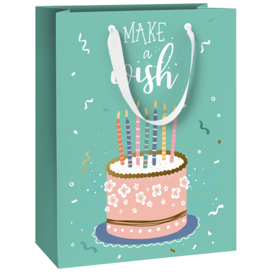 Geschenktasche „Cake“ | 23×30×13 cm, 180 g/m², blau/türkis
