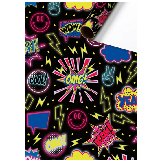 Geschenkpapier „Marco“ | 70 cm × 1,5 m, 76 g/m², schwarz/bunt