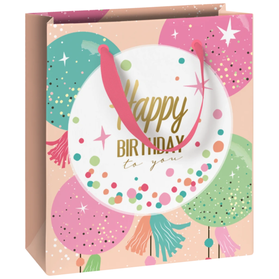 Geschenktasche „Partyballoons“ | 18×21×8 cm, 180 g/m², weiß/beige