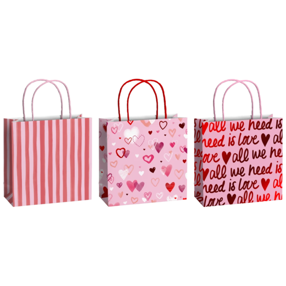 Geschenktaschen-Set „Amaia“ | 20×20×8 cm, 200 g/m², rosa/rot, 3 Stück