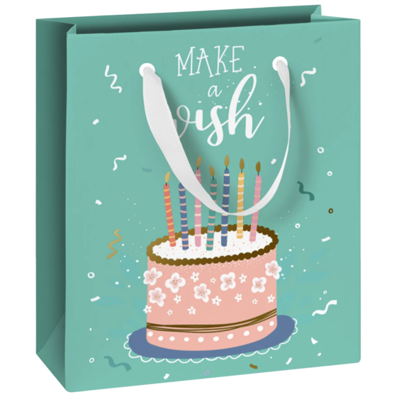 Geschenktasche „Cake“ | 18×21×8 cm, 180 g/m², blau/türkis