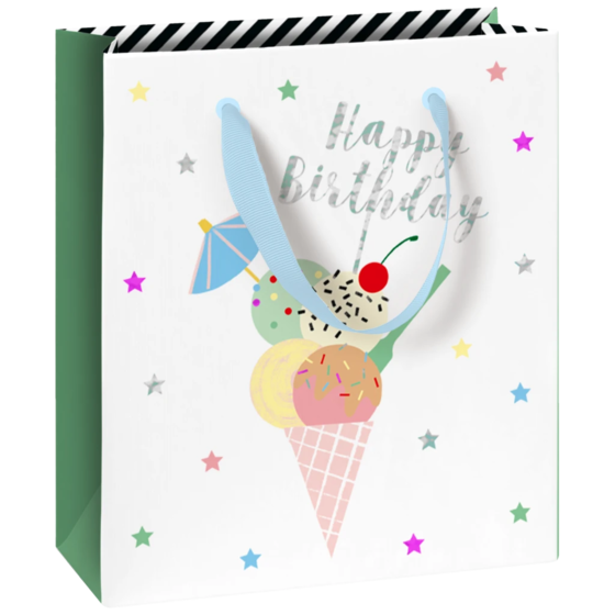 Geschenktasche „Gelato“ | 18×21×8 cm, 250 g/m², weiß/mehrfarbig