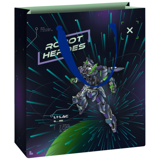 Geschenktasche „Robot“ | 18×21×8 cm, 250 g/m², blau/dunkelblau