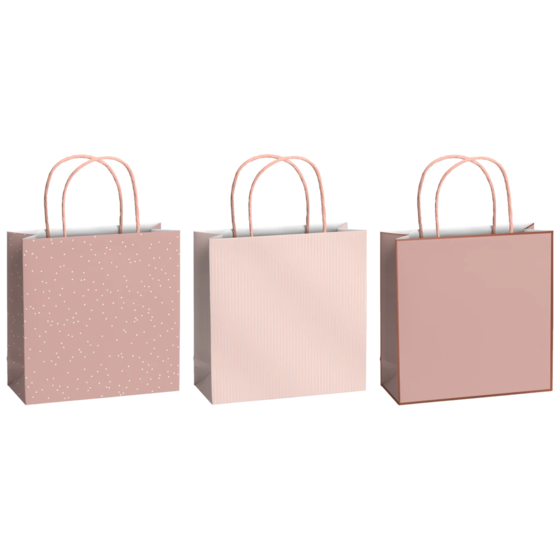 Geschenktaschen-Set „Paro“ | 20×20×8 cm, 200 g/m², altrosa/rosa, 3 Stück