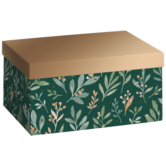 Geschenkbox „Arona“ | 16×12×24 cm, 120 g/m², dunkelgrün/bronzegold