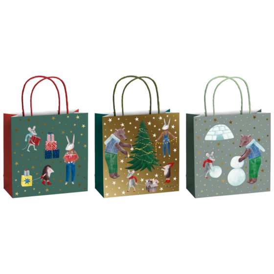 Geschenktasche „Melin“ | 20×20×8 cm, 200 g/m², dunkelgrün/gold