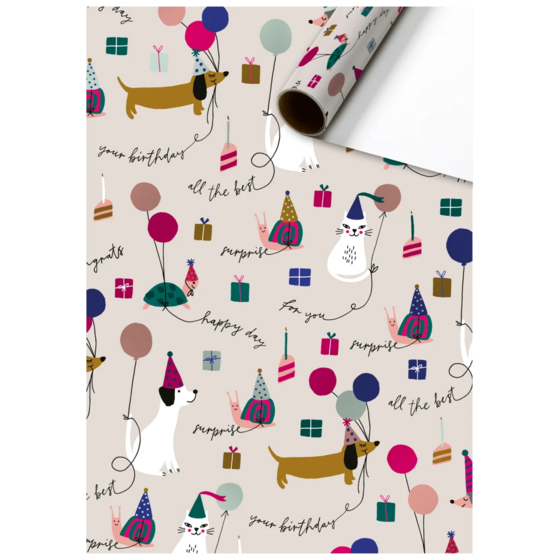 Geschenkpapier „Murphy“ | 70 cm × 1,5 m, 76 g/m², beige/mehrfarbig