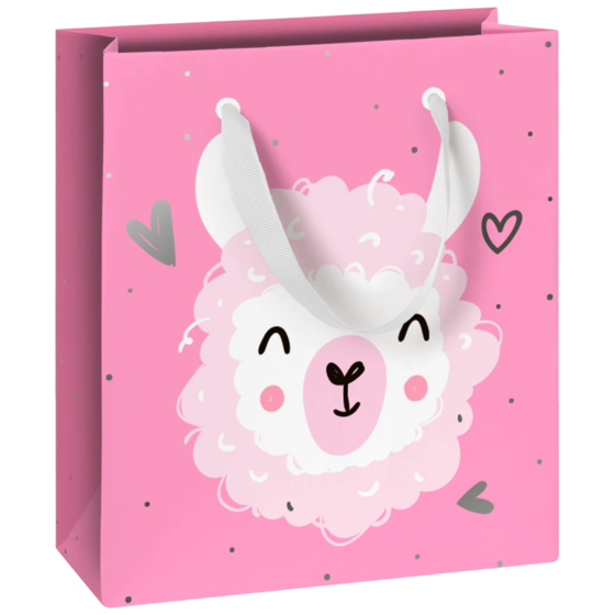 Geschenktasche „Cute Alpaka“ | 18×21×8 cm, 180 g/m², pink