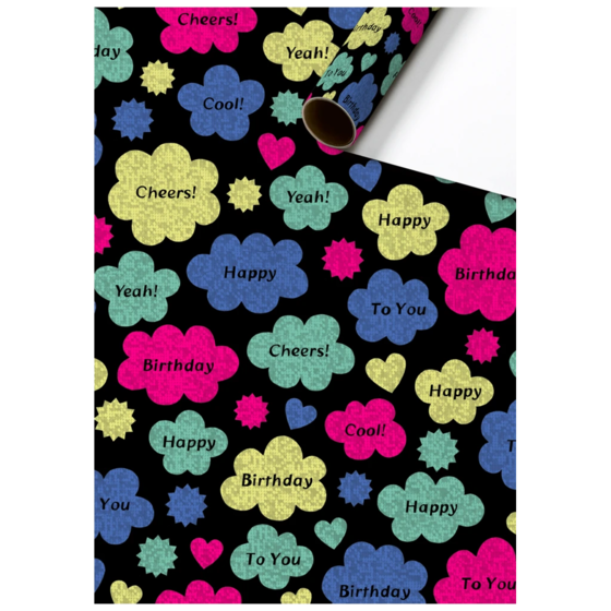 Geschenkpapier „Jorin“ | 70 cm × 1,5 m, 76 g/m², schwarz/mehrfarbig