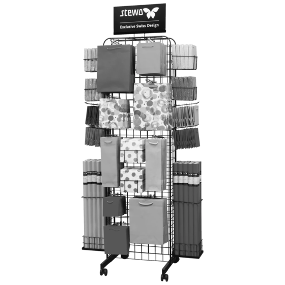Bodendisplay „Tragetaschenständer“ Multi | 510×1990×520 mm, RAL 9005, schwarz