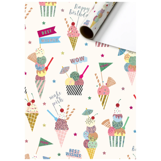 Geschenkpapier „Gelato“ | 70 cm × 1,5 m, 76 g/m², weiß/mehrfarbig