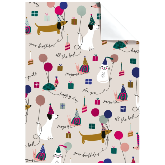 Geschenkpapier-Bogen „Murphy“ | 100×70 cm, 76 g/m², beige/mehrfarbig