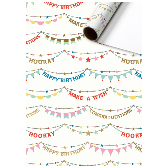 Geschenkpapier „Pierrot“ | 70 cm × 2 m, 80 g/m², weiß/bunt