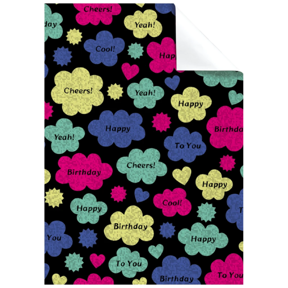 Geschenkpapier-Bogen „Jorin“ | 50×70 cm, 76 g/m², schwarz/mehrfarbig