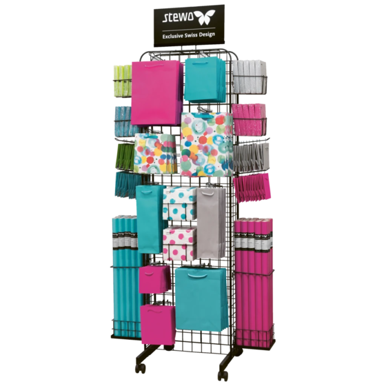 Bodendisplay „Tragetaschenständer“ Multi | 510×1990×520 mm, RAL 9005, schwarz