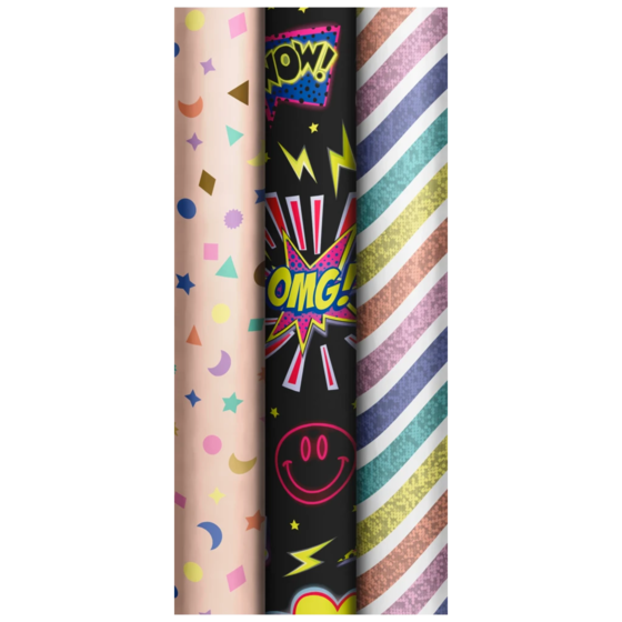 Geschenkpapier „Confetti Fun“ | 70 cm × 1,5 m, 76 g/m², sortiert