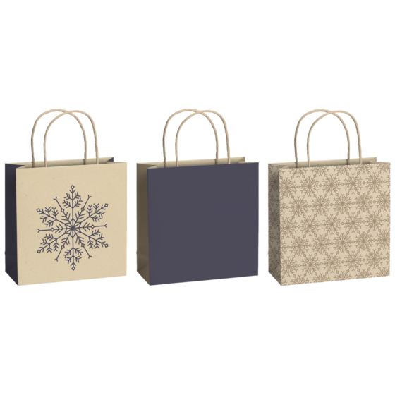 Geschenktasche „Isobel“ | 20×20×8 cm, 220 g/m², beige/dunkelblau