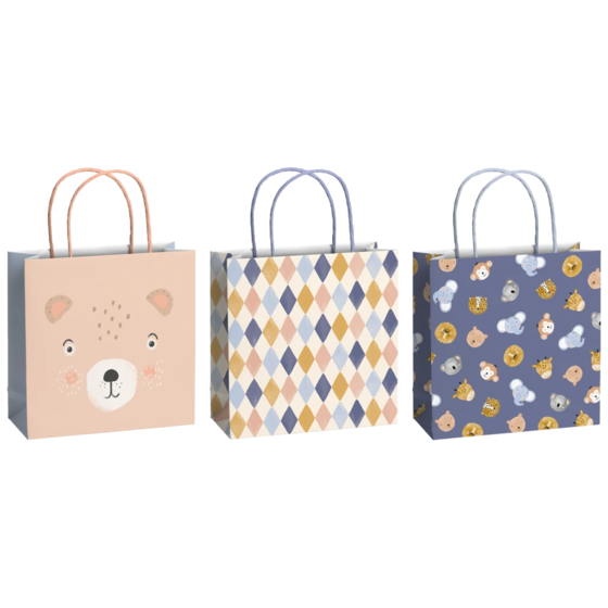 Geschenktaschen-Set „Buba“ | 20×20×8 cm, 200 g/m², mehrfarbig, pastell, 3 Stück