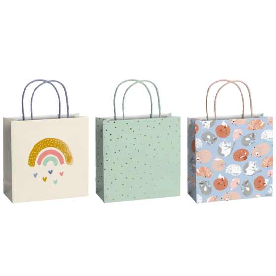 Geschenktaschen-Set „Hiroko“ | 20×20×8 cm, 200 g/m², mehrfarbig, pastell