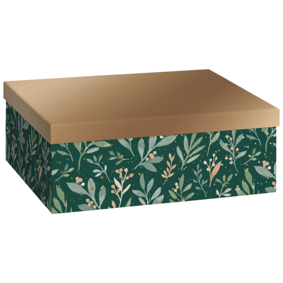 Geschenkbox „Arona“ | 24×12×33 cm, 120 g/m², dunkelgrün/bronzegold