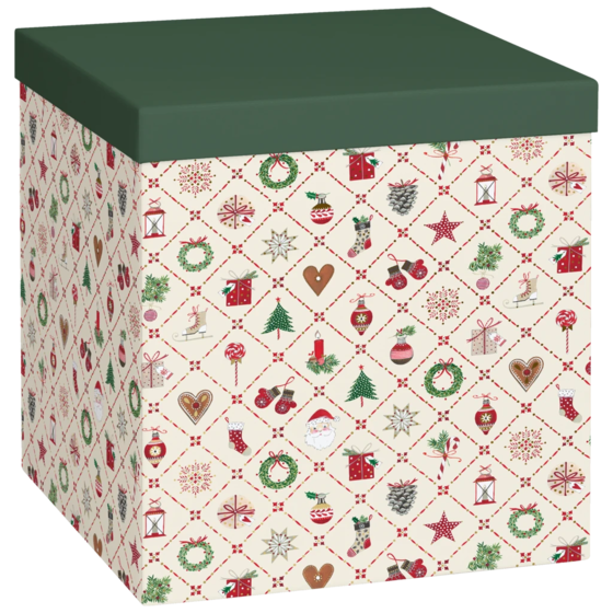 Geschenkbox „Kirsten“ | 23×24×23 cm, 120 g/m², beige/grün