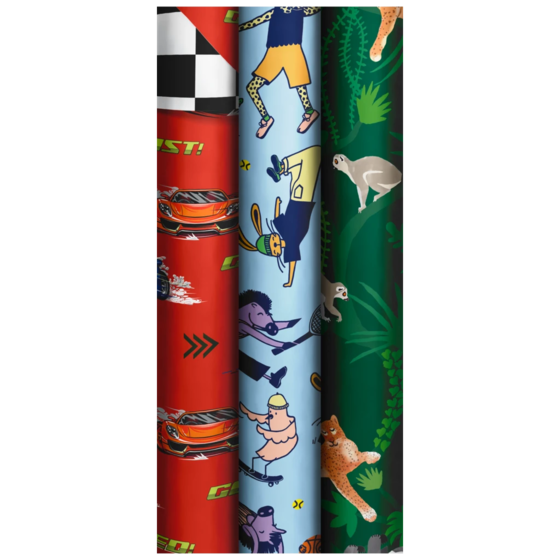 Geschenkpapier „Sporty Kids“ | 70 cm × 2 m, 80 g/m², sortiert