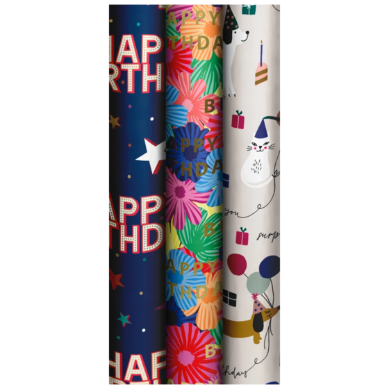 Geschenkpapier „Party Star“ | 70 cm × 1,5 m, 76 g/m², sortiert