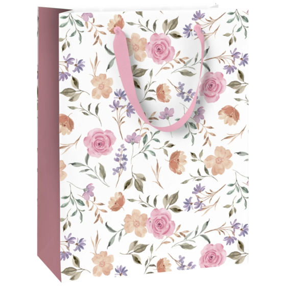 Geschenktasche „Flowers“ | 23×30×13 cm, 180 g/m², weiß