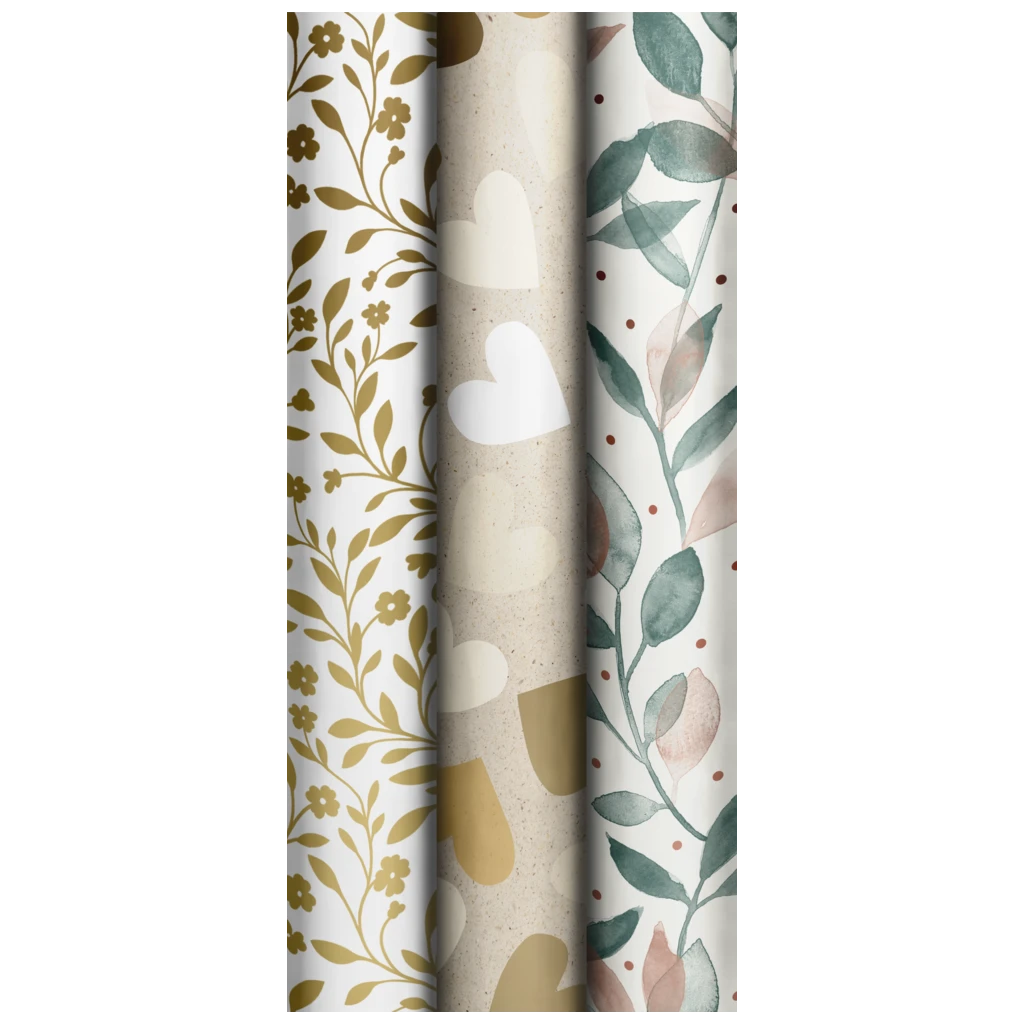 Gift Wrapping Paper “Golden Romance” | 70 cm × 2 m, 80 gsm, assorted