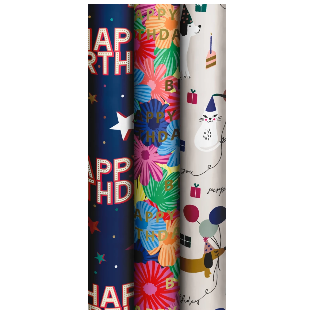 Gift Wrapping Paper “Party Star” | 70 cm × 1,5 m, 76 gsm, assorted