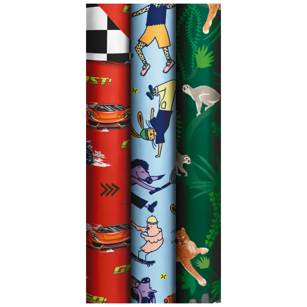 Papier cadeau « Sporty Kids » | 70 cm × 2 m, 80 g/m², assortiment