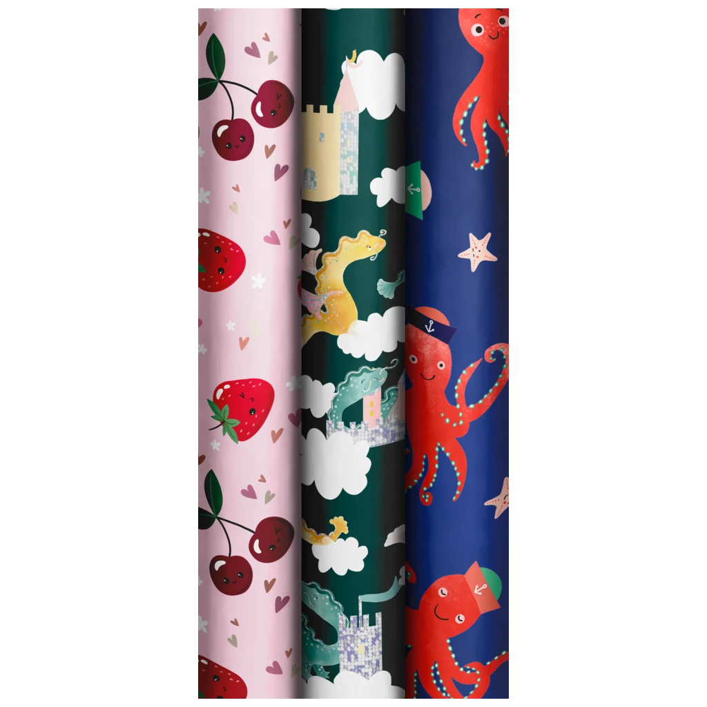Papier cadeau « Fruity Power » | 70 cm × 1,5 m, 76 g/m², assortiment