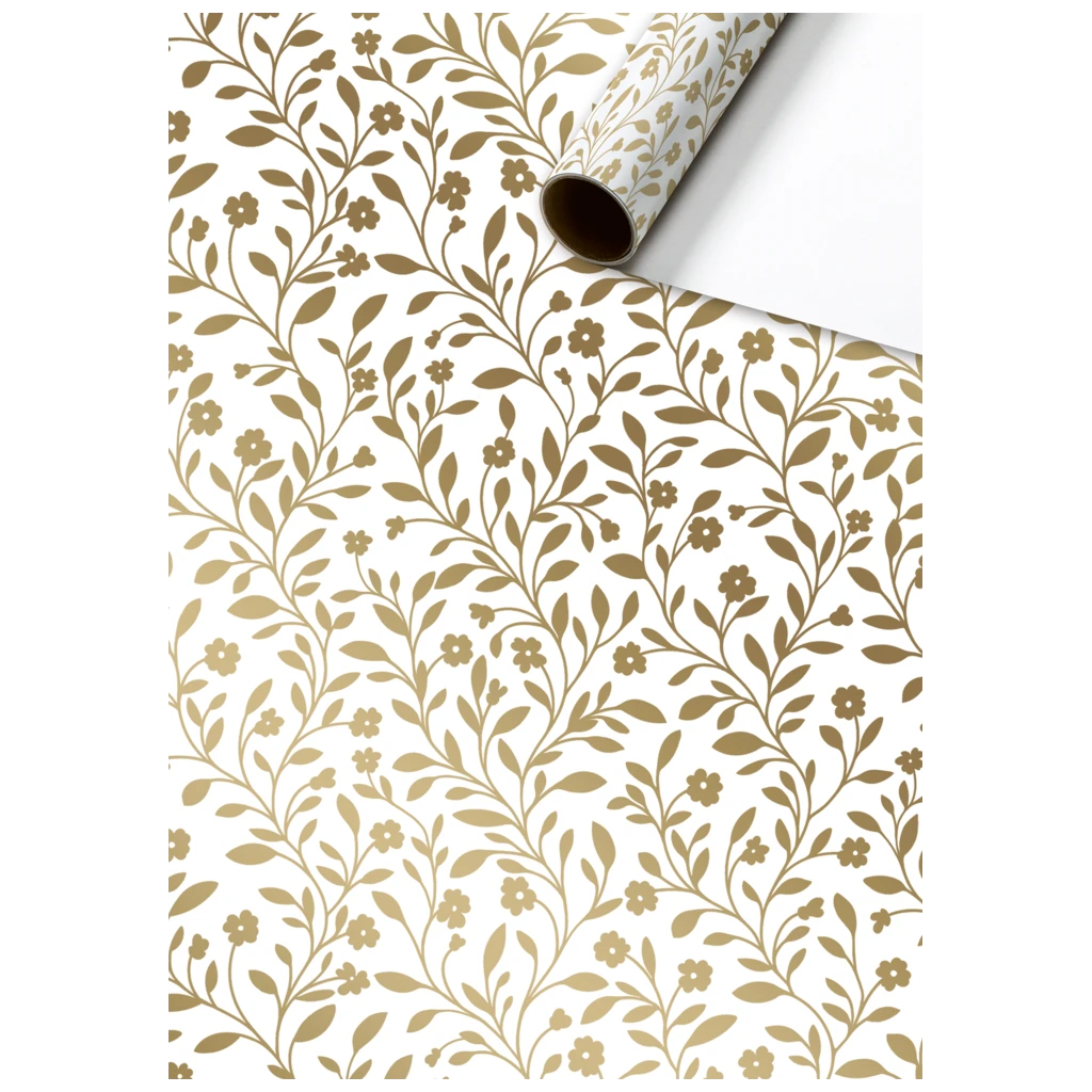 Gift Wrapping Paper “Nola” | 70 cm × 2 m, 80 gsm, white/gold metallic