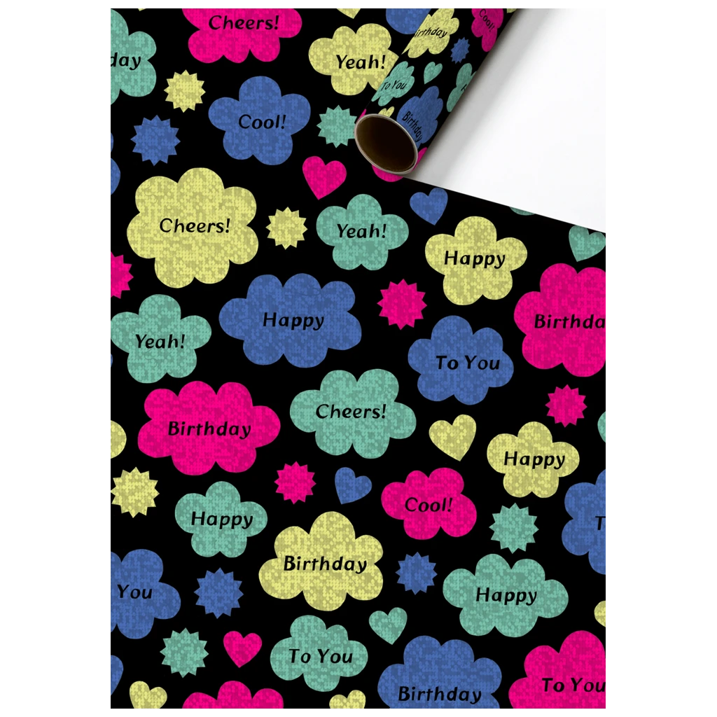 Gift Wrapping Paper “Jorin” | 70 cm × 1,5 m, 76 gsm, black/multi-coloured