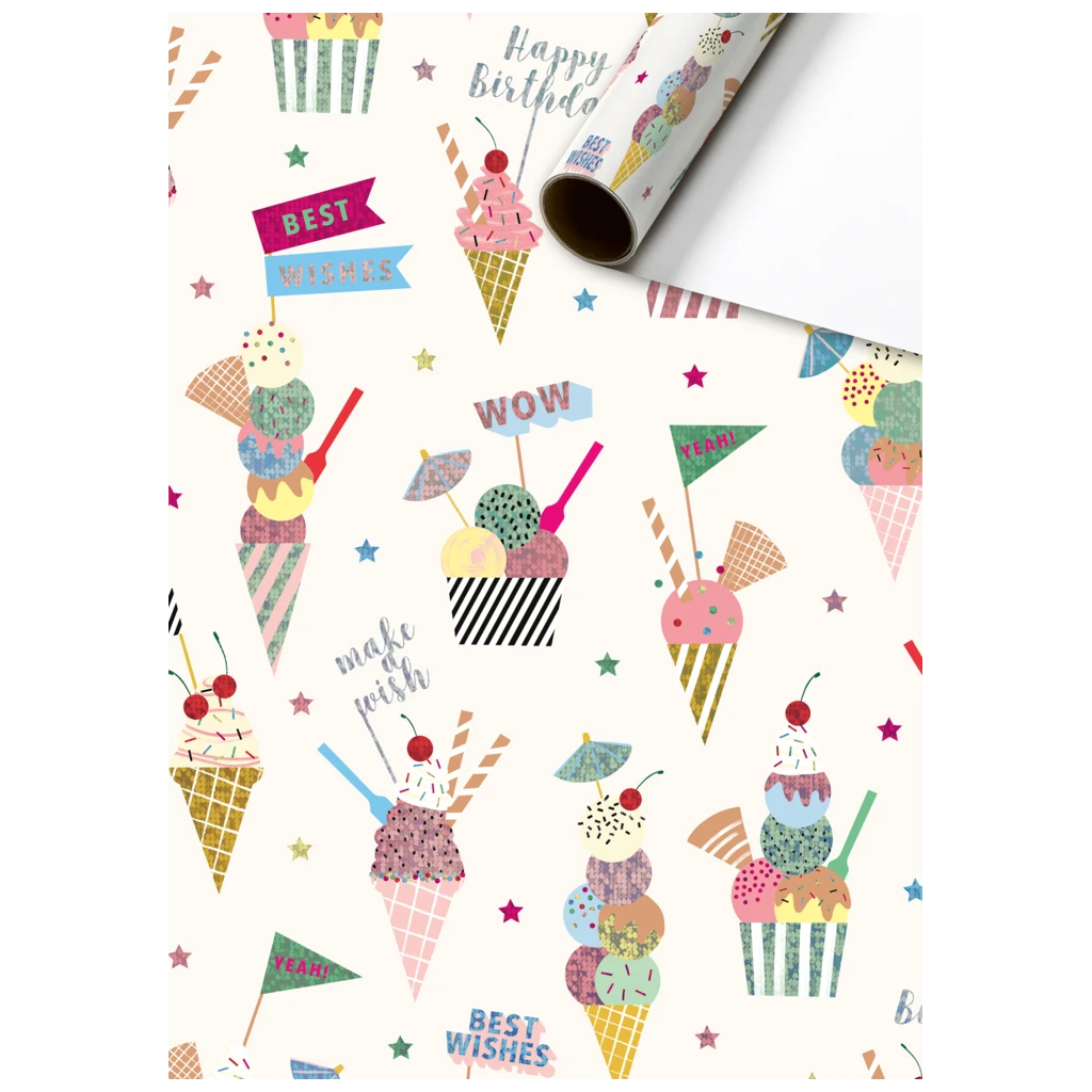 Gift Wrapping Paper “Gelato” | 70 cm × 1,5 m, 76 gsm, white/multi-coloured