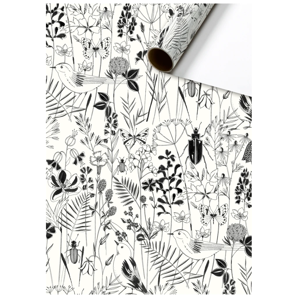 Papier cadeau « Fiella » | 70 cm × 2 m, 80 g/m², blanc/noir