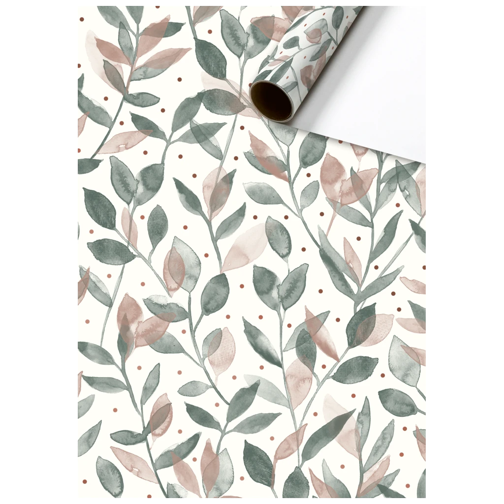 Gift Wrapping Paper “Merritt” | 70 cm × 2 m, 80 gsm, white/sage