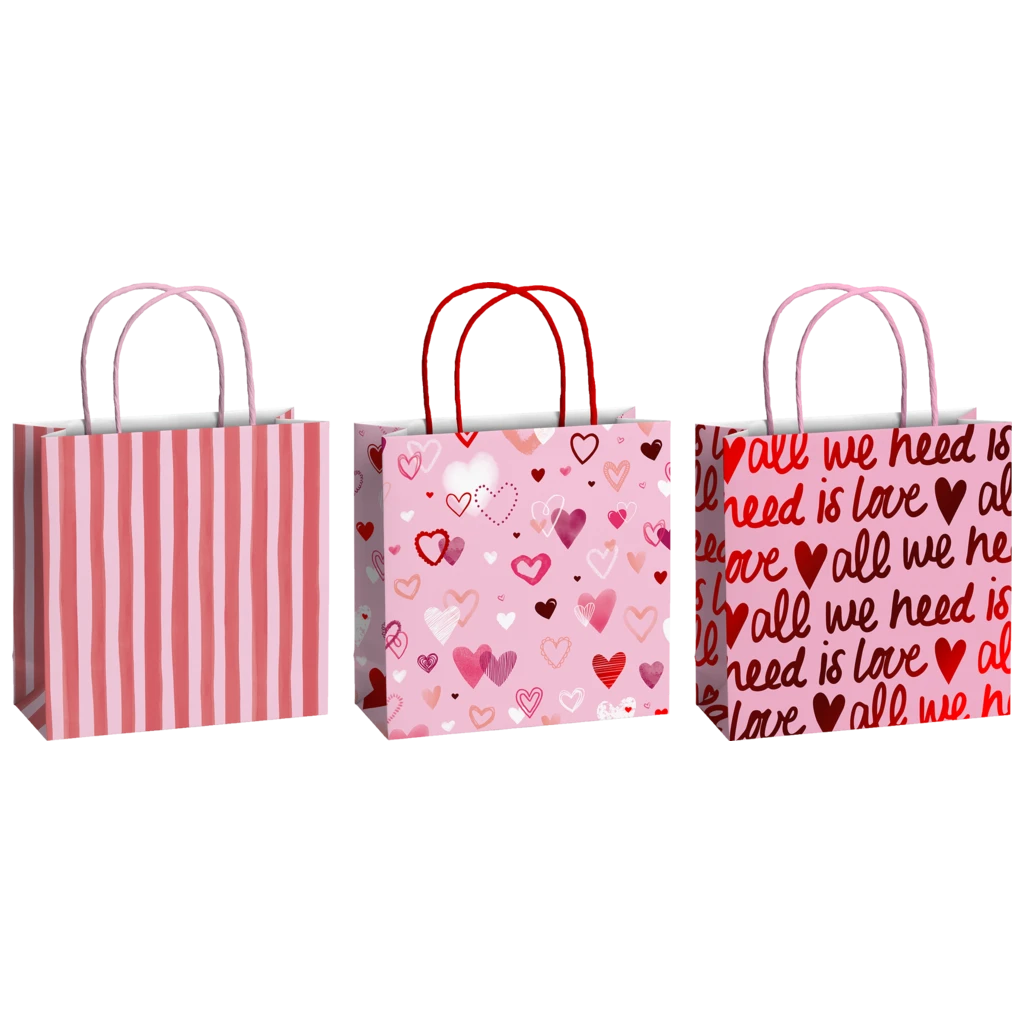 Set de pochettes cadeaux « Amaia » | 20×20×8 cm, 200 g/m², rose/rouge, 3 pièce(s)
