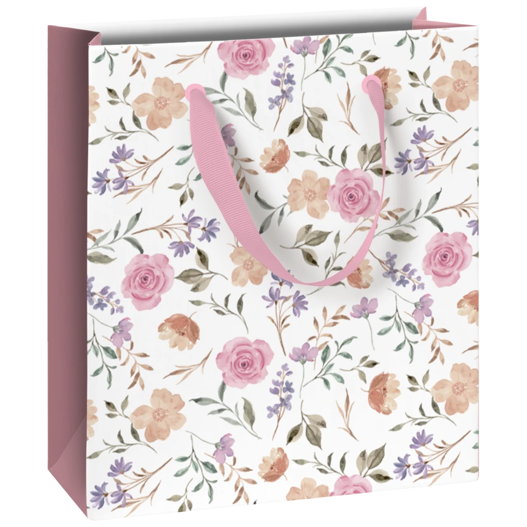 Pochettes cadeaux « Flowers » | 18×21×8 cm, 180 g/m², blanc